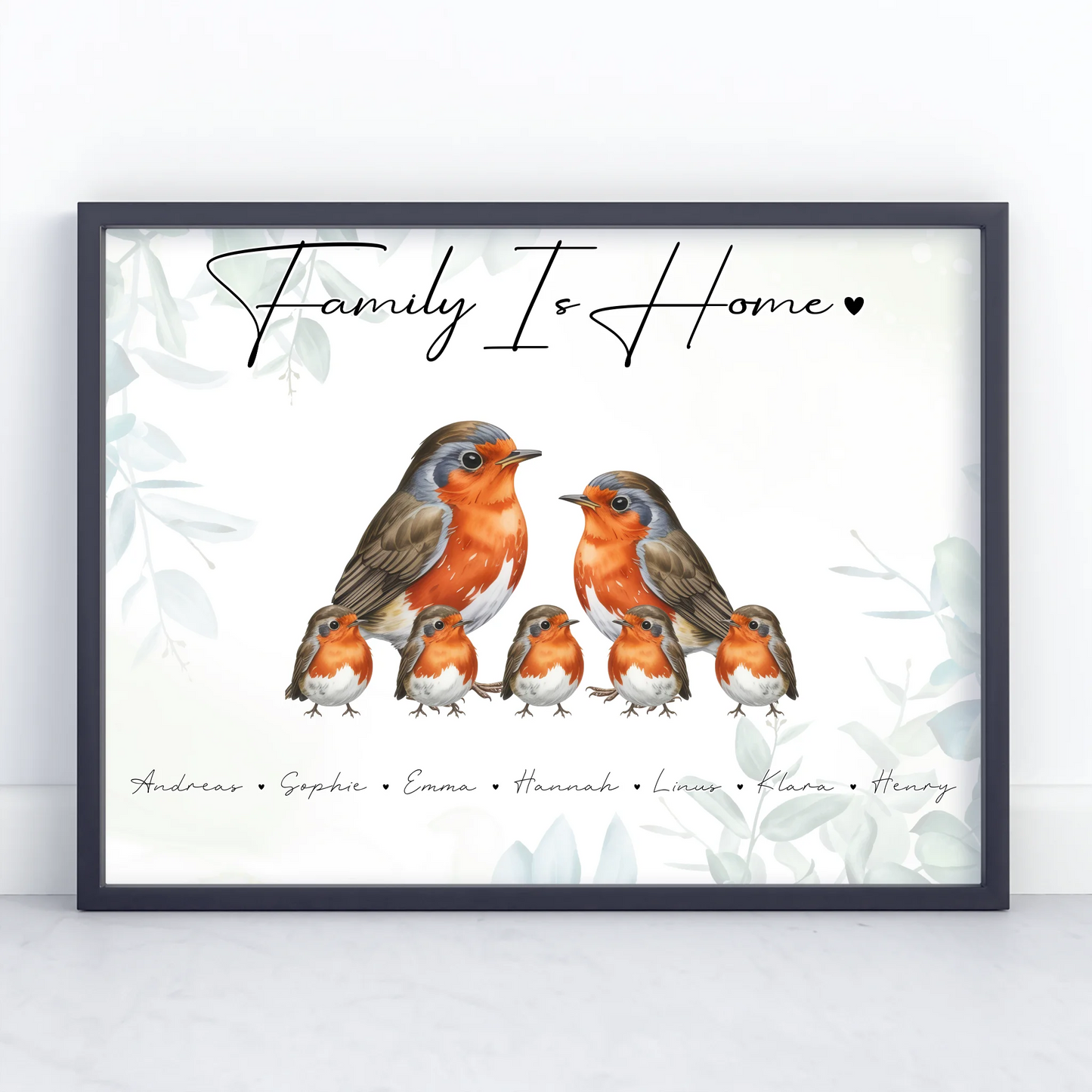 Personalisierte Familienposter Rotkehlchen Familienporträt Geschenk für Mama Papa Oma Opa