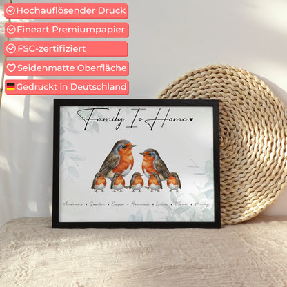 Personalisierte Familienposter Rotkehlchen Familienporträt Geschenk für Mama Papa Oma Opa