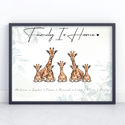 Poster Familie Namen Giraffe Familienporträt Geschenk für Oma Opa Mama Papa