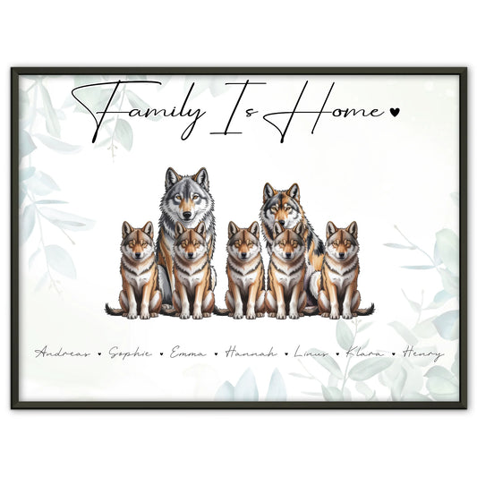 Poster Familienbild Personalisiert Wolf Familienporträt Geschenk für Papa Mama Oma Opa