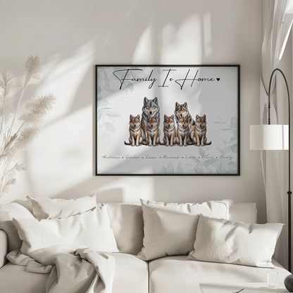 Poster Familienbild Personalisiert Wolf Familienporträt Geschenk für Papa Mama Oma Opa