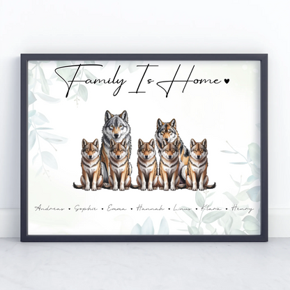 Poster Familienbild Personalisiert Wolf Familienporträt Geschenk für Papa Mama Oma Opa