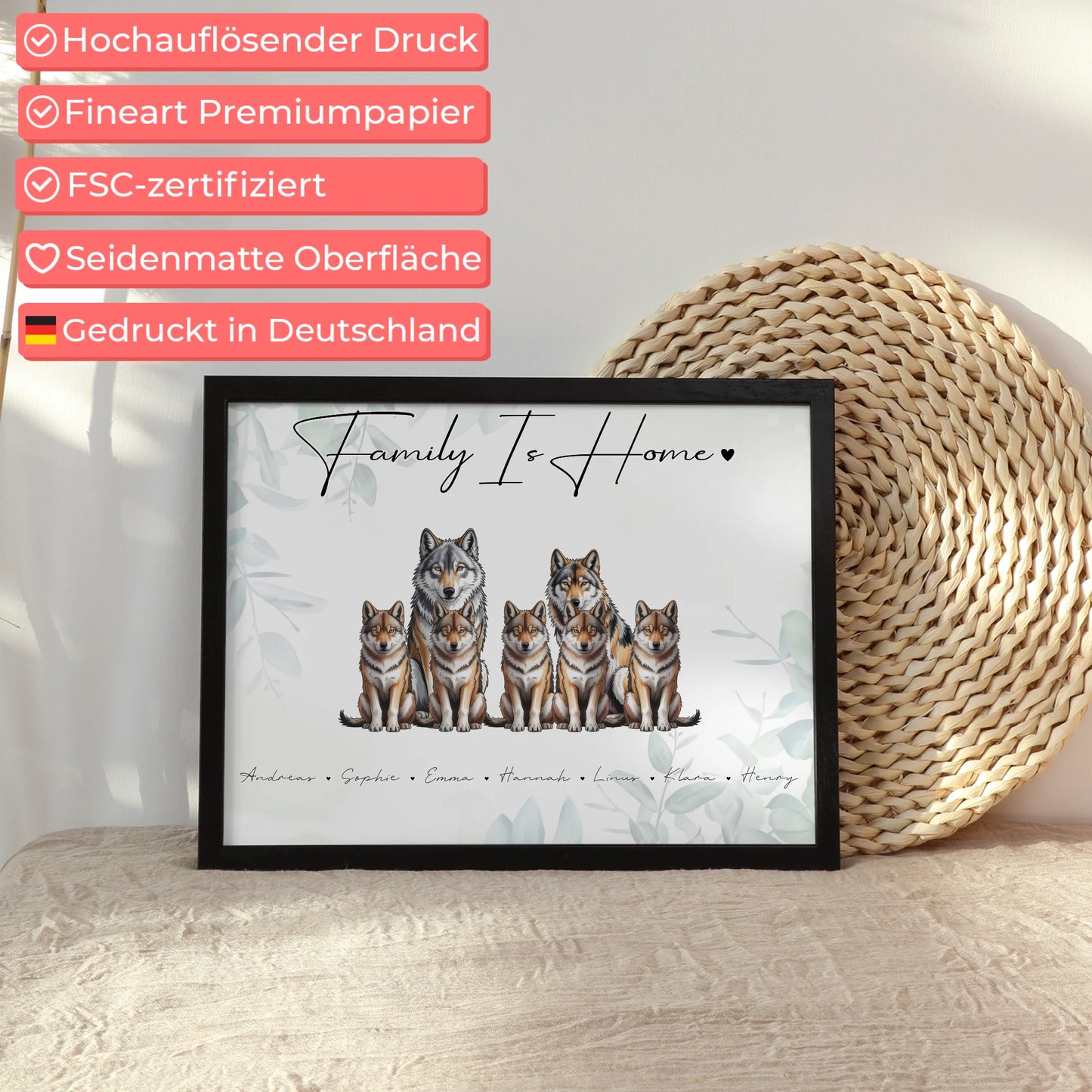 Poster Familienbild Personalisiert Wolf Familienporträt Geschenk für Papa Mama Oma Opa