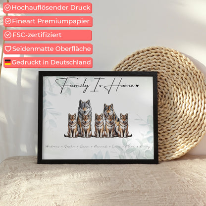 Poster Familienbild Personalisiert Wolf Familienporträt Geschenk für Papa Mama Oma Opa