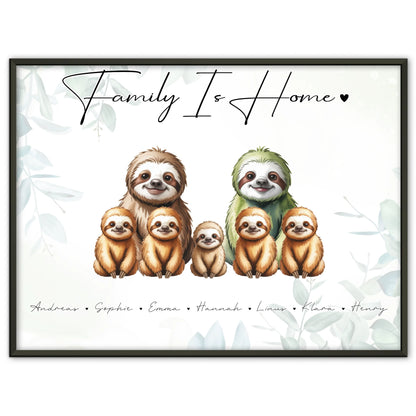 Poster Familienbild Personalisiert Mit Vorschau Faultier Familienporträt Geschenk für Mama Papa Oma Opa