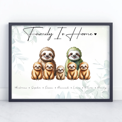 Poster Familienbild Personalisiert Mit Vorschau Faultier Familienporträt Geschenk für Mama Papa Oma Opa