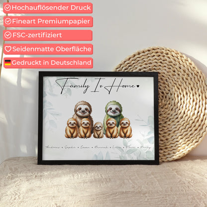 Poster Familienbild Personalisiert Mit Vorschau Faultier Familienporträt Geschenk für Mama Papa Oma Opa