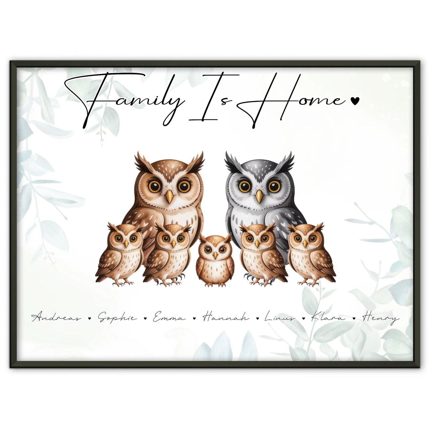 Personalisierte Poster Familie Eulen Familienporträt Geschenk für Papa Mama Oma Opa