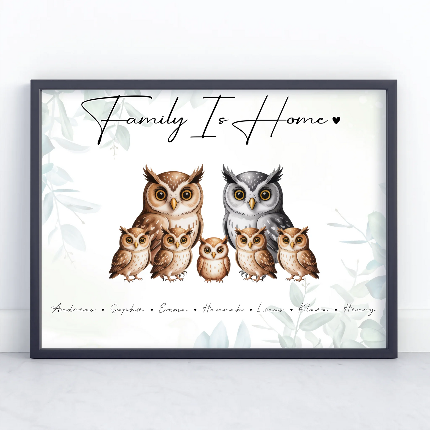 Personalisierte Poster Familie Eulen Familienporträt Geschenk für Papa Mama Oma Opa