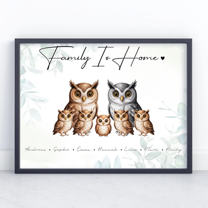 Personalisierte Poster Familie Eulen Familienporträt Geschenk für Papa Mama Oma Opa