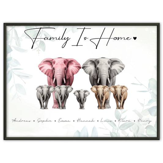 Poster Familie Spruch Elefanten Familienporträt Geschenk für Mama Papa Oma Opa