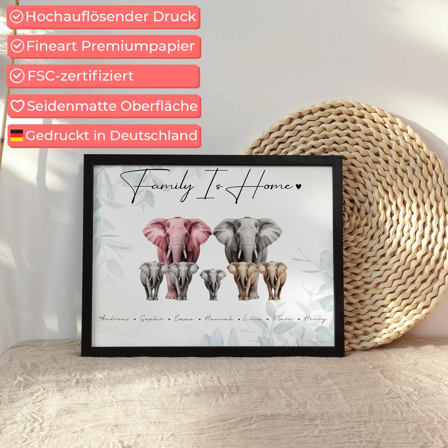 Poster Familie Spruch Elefanten Familienporträt Geschenk für Mama Papa Oma Opa