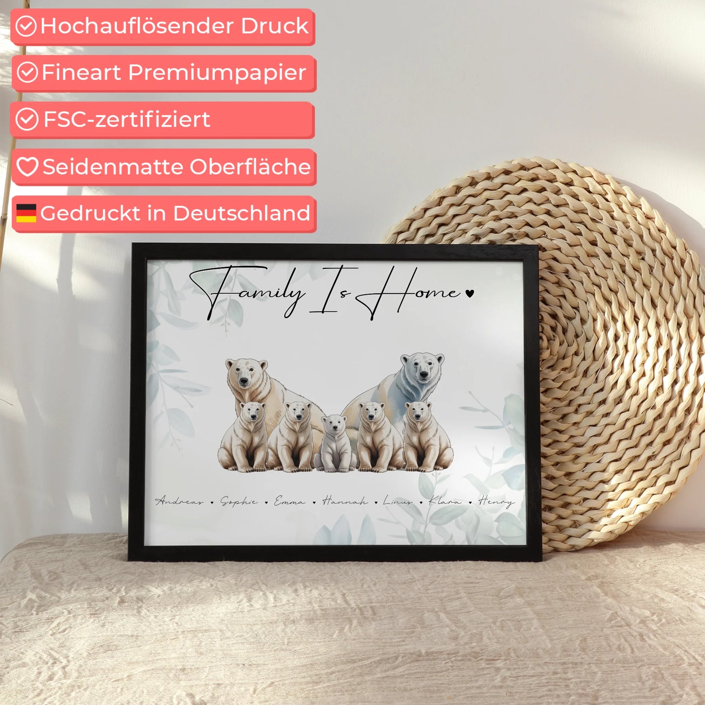 Familie Personalisiert Poster Eisbär Familienporträt Geschenk für Oma Opa Mama Papa