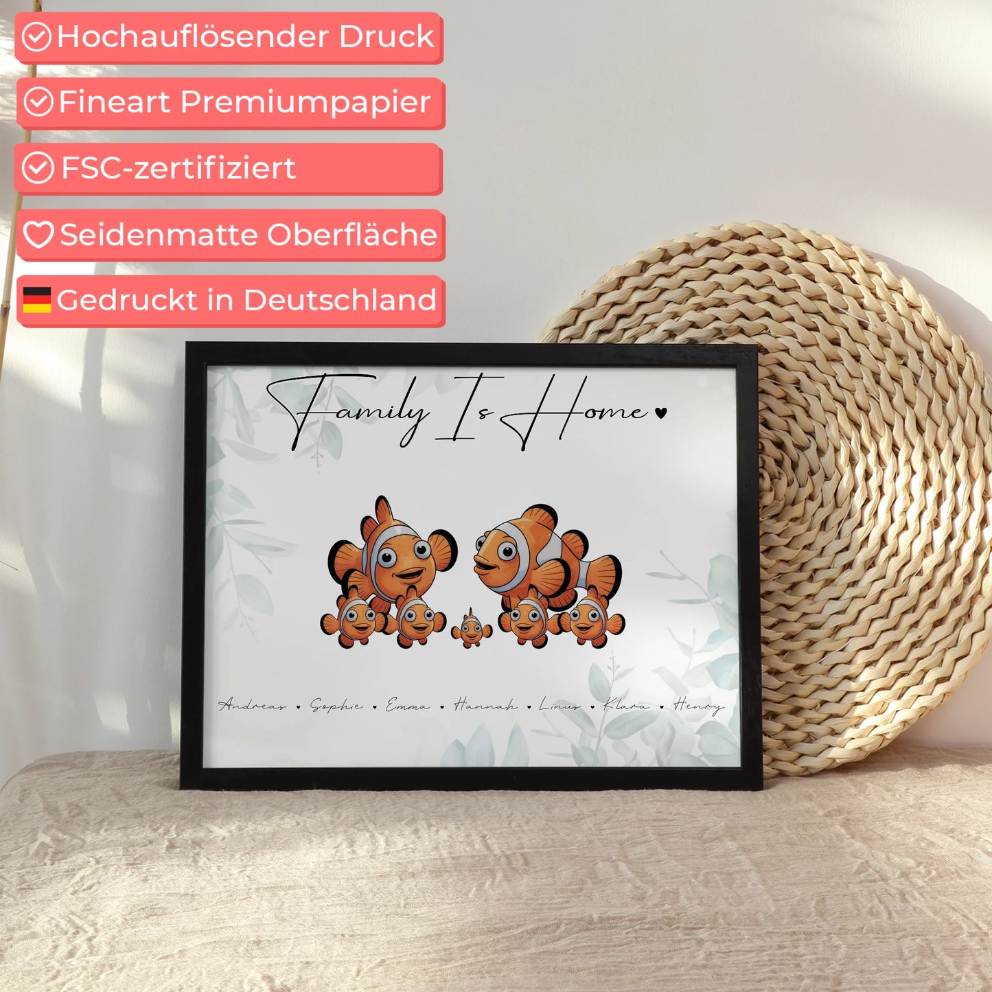 Poster Familie Namen Clownfisch Familienporträt Geschenk für Papa Mama Oma Opa