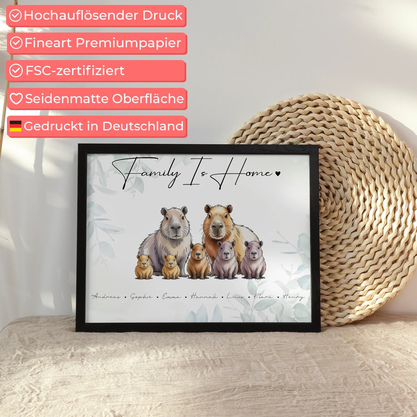 Familien Poster Personalisiert Capybara Familienporträt Geschenk für Mama Papa Oma Opa