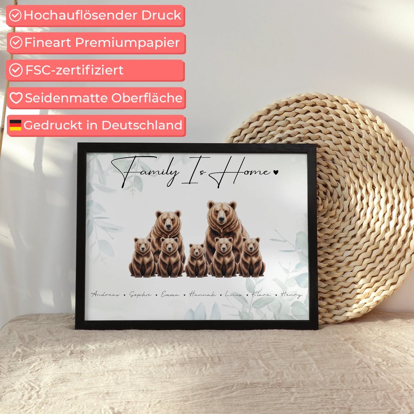 Poster Family Braunbären Familienporträt Geschenk für Papa Mama Oma Opa