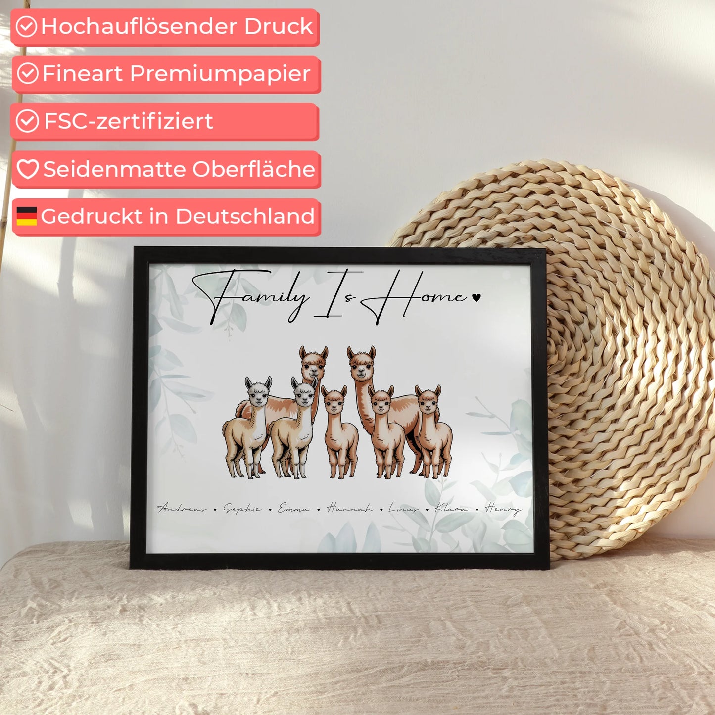 Familienposter Alpaka Familienporträt Geschenk für Oma Opa Mama Papa