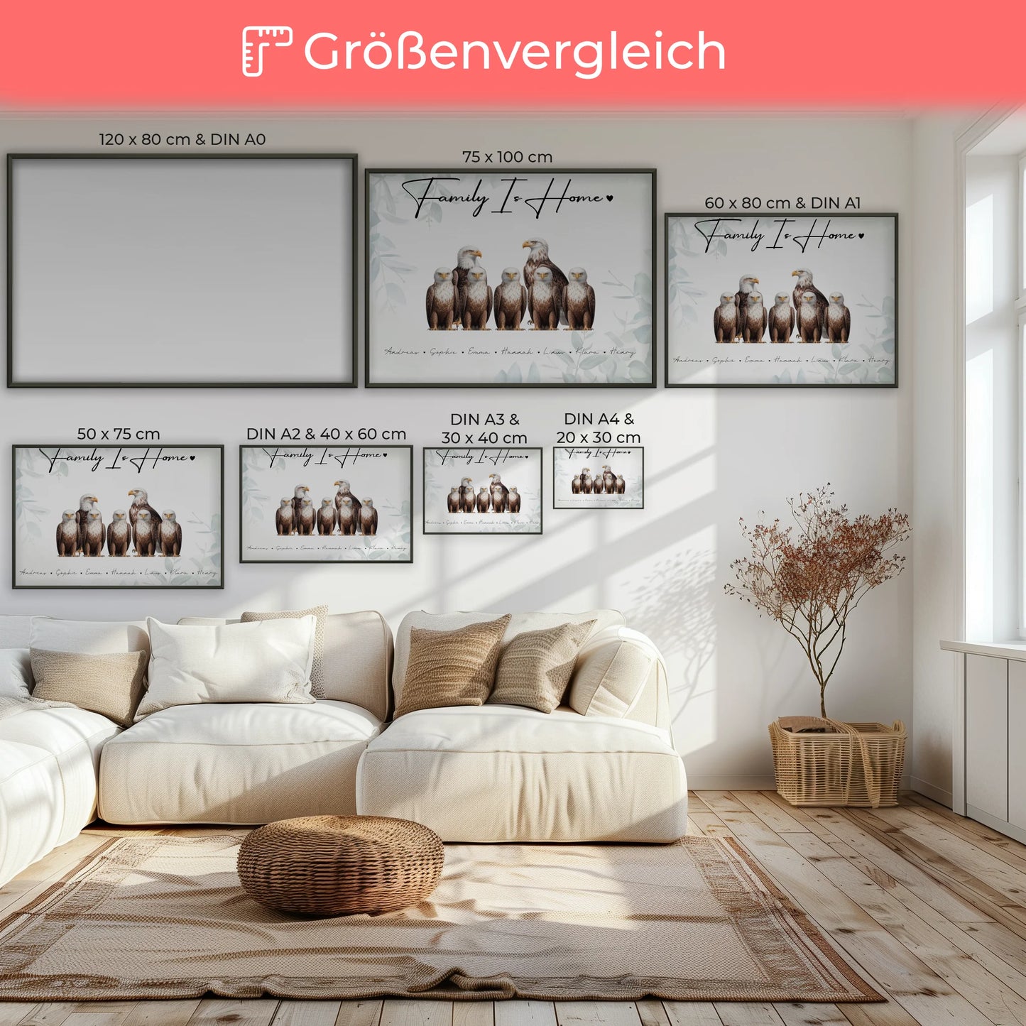Poster Familie Personalisiert Adler Familienporträt Geschenk für Papa Mama Oma Opa
