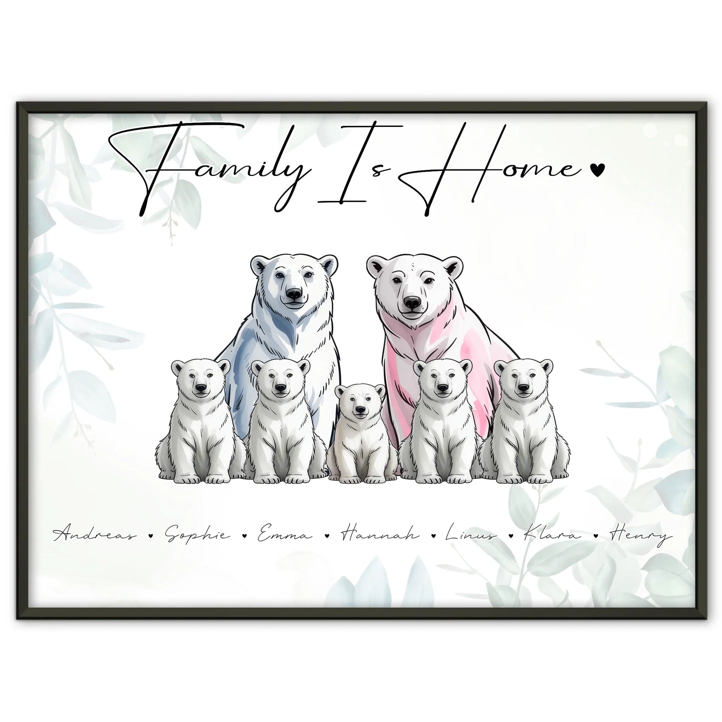 Familie Personalisiert Poster Eisbären Familienporträt Geschenk für Mama Papa Oma Opa