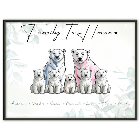Familie Personalisiert Poster Eisbären Familienporträt Geschenk für Mama Papa Oma Opa