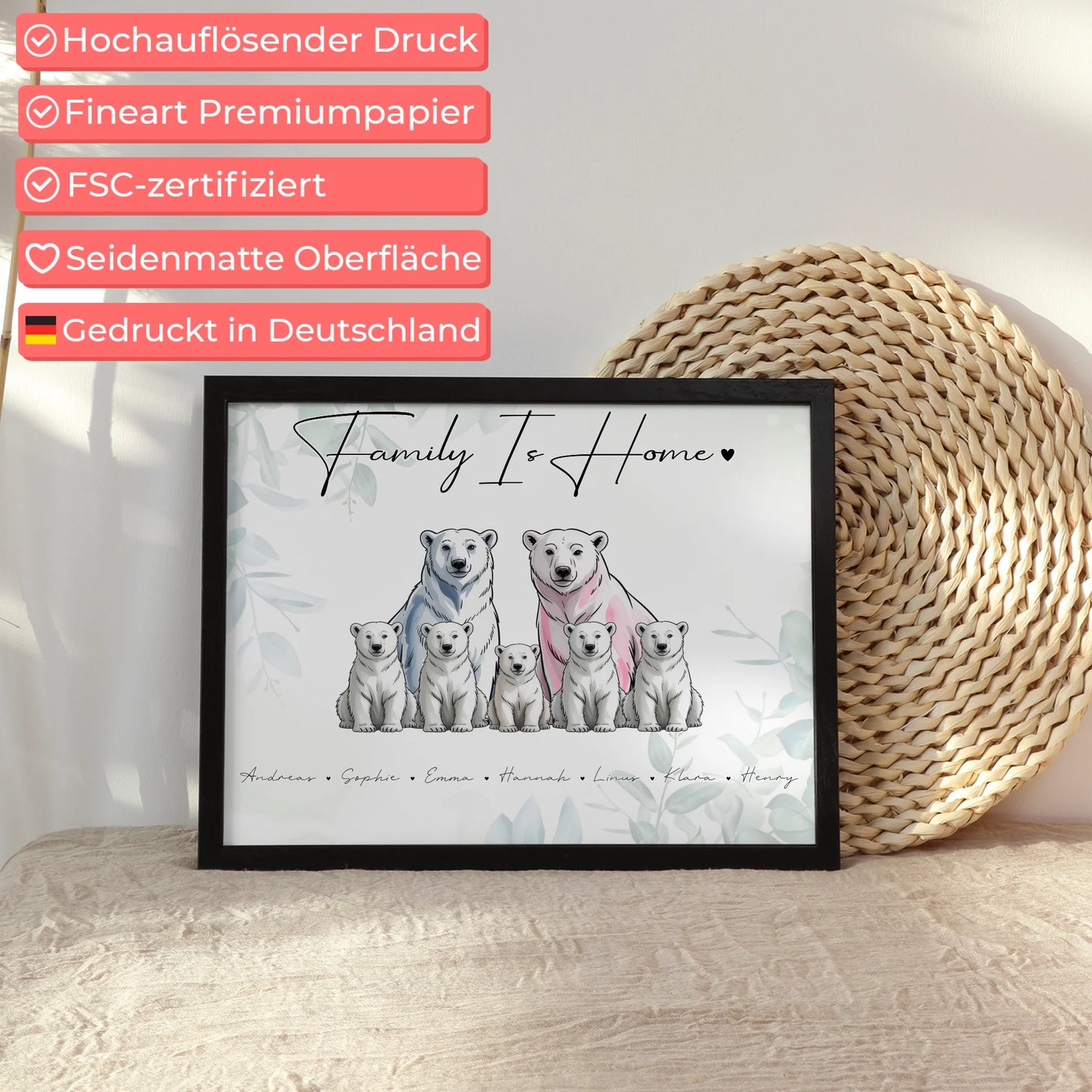 Familie Personalisiert Poster Eisbären Familienporträt Geschenk für Mama Papa Oma Opa