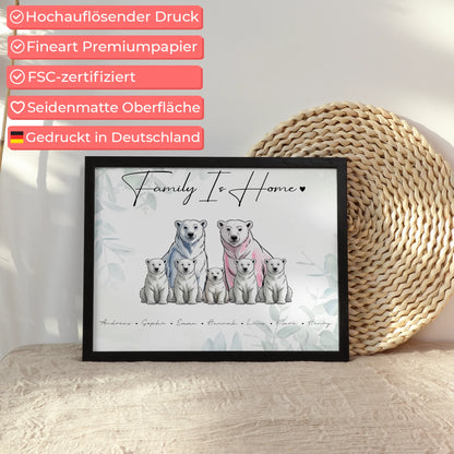 Familie Personalisiert Poster Eisbären Familienporträt Geschenk für Mama Papa Oma Opa