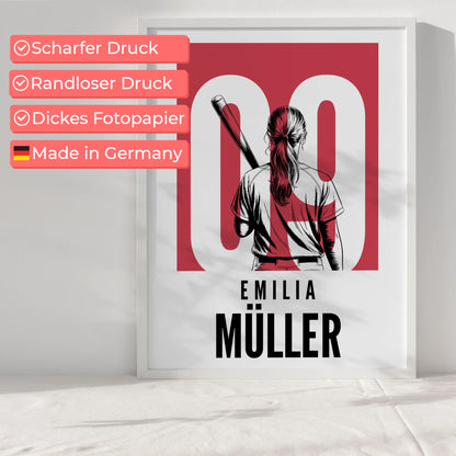 Personalisiertes Poster Baseball Baseballspielerin Geschenk für Tocher Mama Tante Freundin