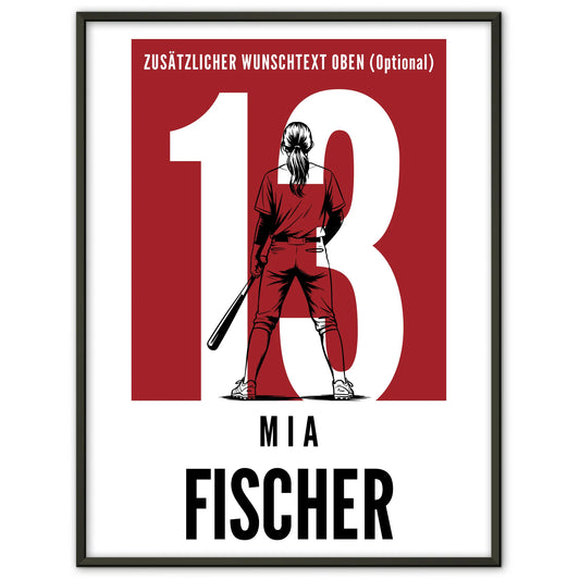 Poster Baseball Baseballspielerin Geschenk für Mädchen Turnier