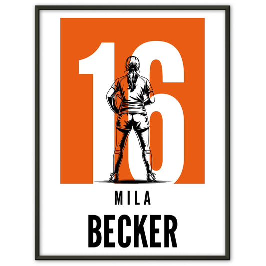 Sport Poster Rugby Rugbyspielerin Geschenk für Mädchen Turnier Urkunde