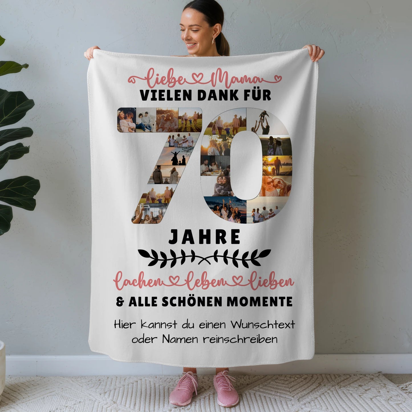 Personalisierte Decke für Mama 70 Geburtstag mit Wunschtext Fotos