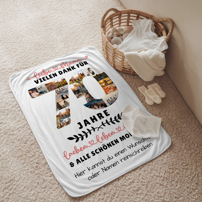 Personalisierte Decke für Mama 70 Geburtstag mit Wunschtext Fotos