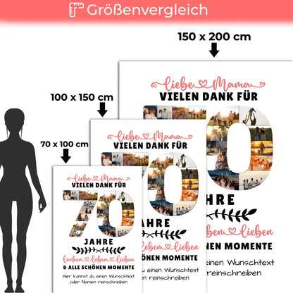 Personalisierte Decke für Mama 70 Geburtstag mit Wunschtext Fotos