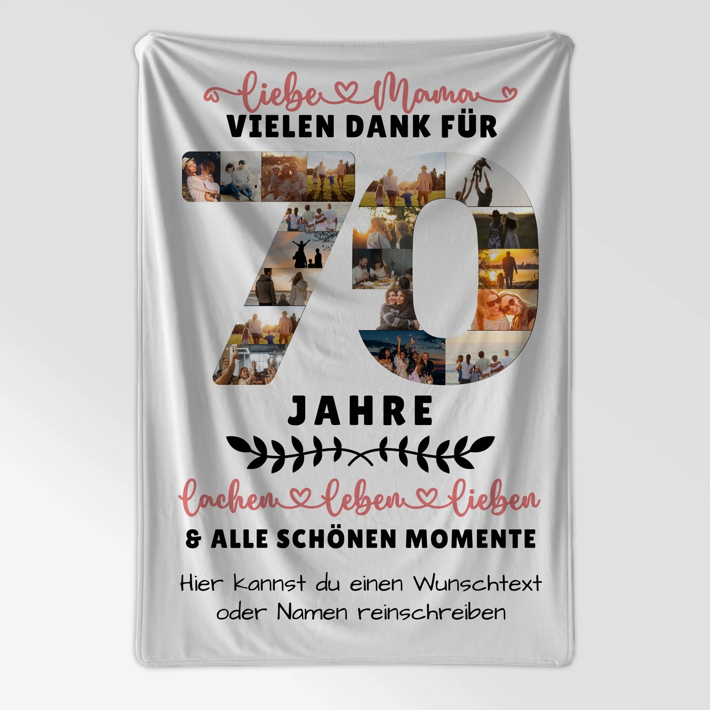 Personalisierte Decke für Mama 70 Geburtstag mit Wunschtext Fotos
