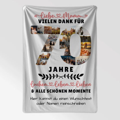 Personalisierte Decke für Mama 70 Geburtstag mit Wunschtext Fotos