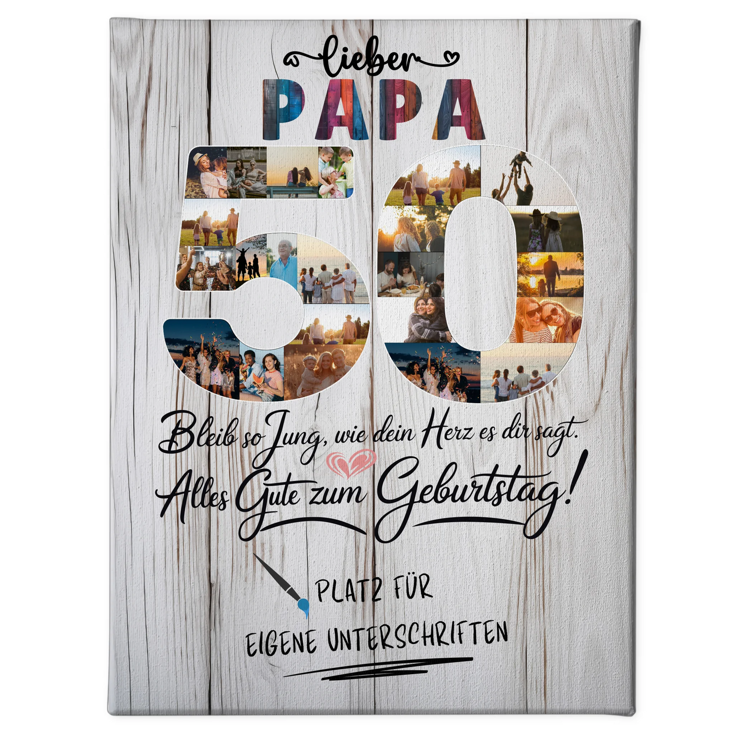 Personalisierte Fotoleinwand mit Unterschriften Papa 50 Geburtstag
