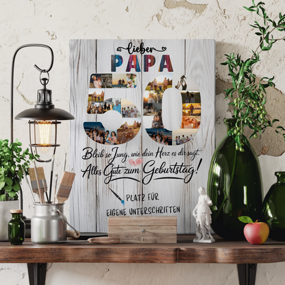 Personalisierte Fotoleinwand mit Unterschriften Papa 50 Geburtstag