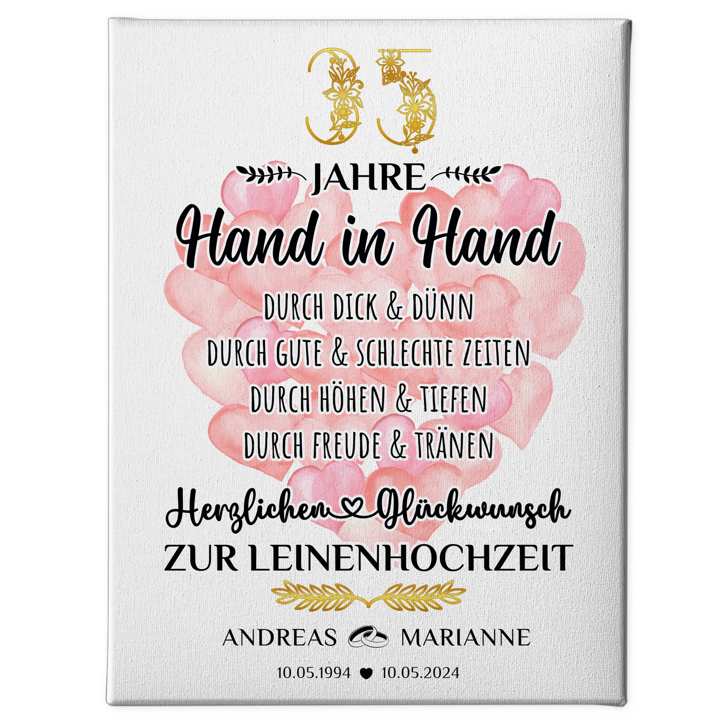 Personalisierte Leinwand Geschenk 35 Hochzeitstag zur Leinenhochzeit