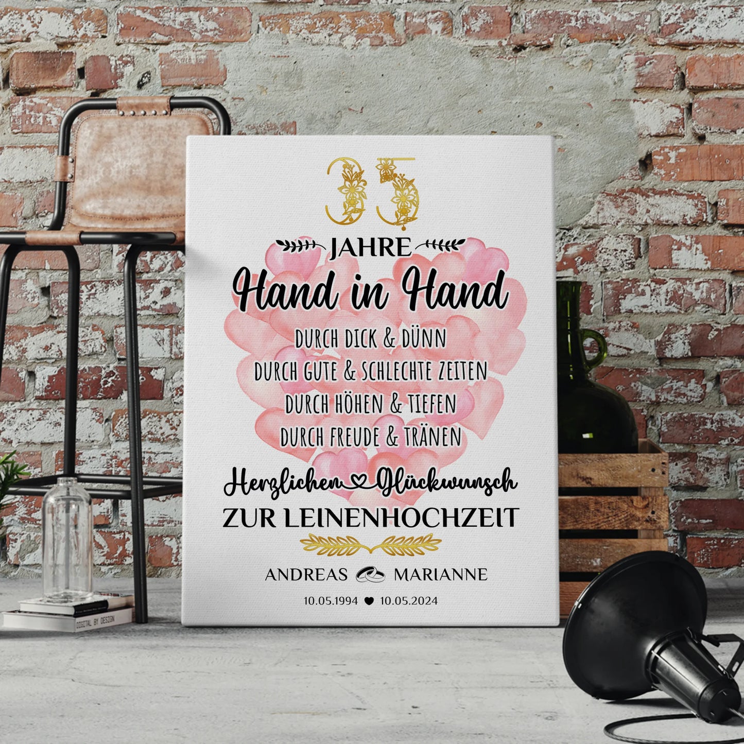 Personalisierte Leinwand Geschenk 35 Hochzeitstag zur Leinenhochzeit