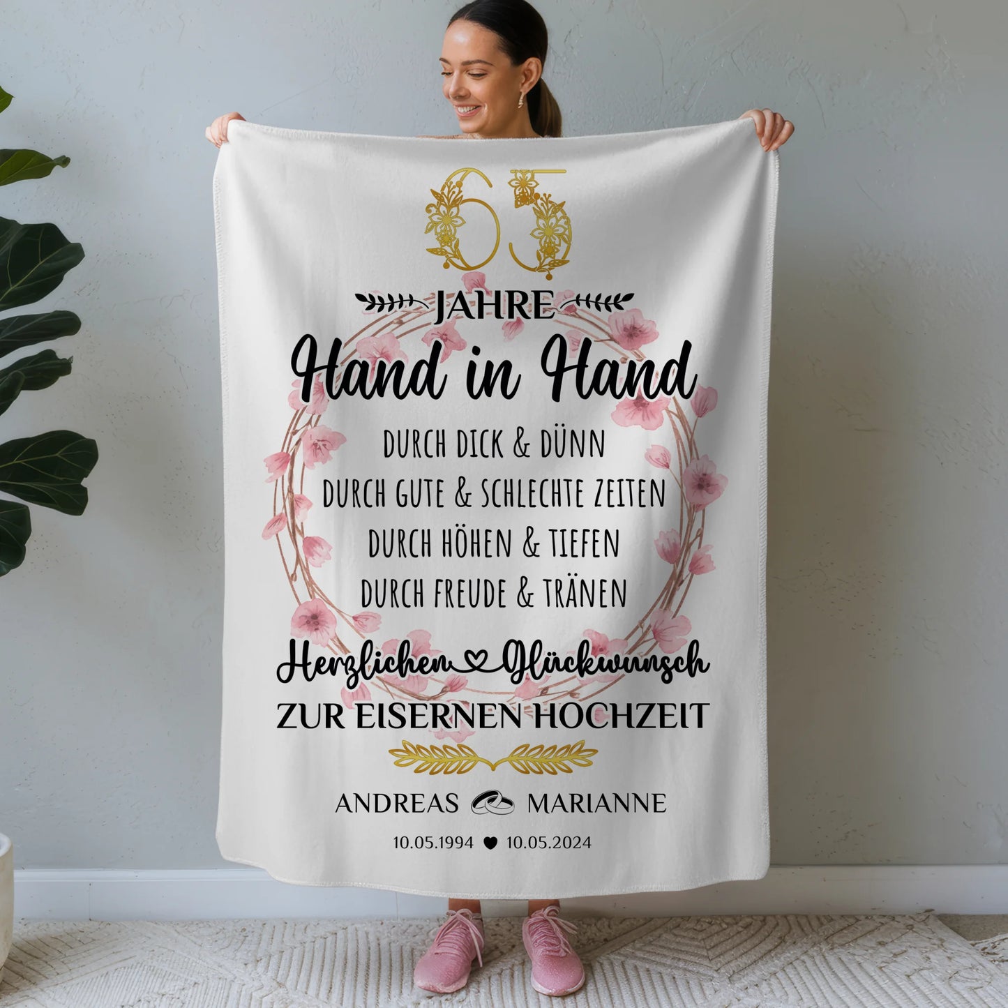 Personalisierte Decke Geschenk zum 65 Hochzeitstag Eiserne Hochzeit