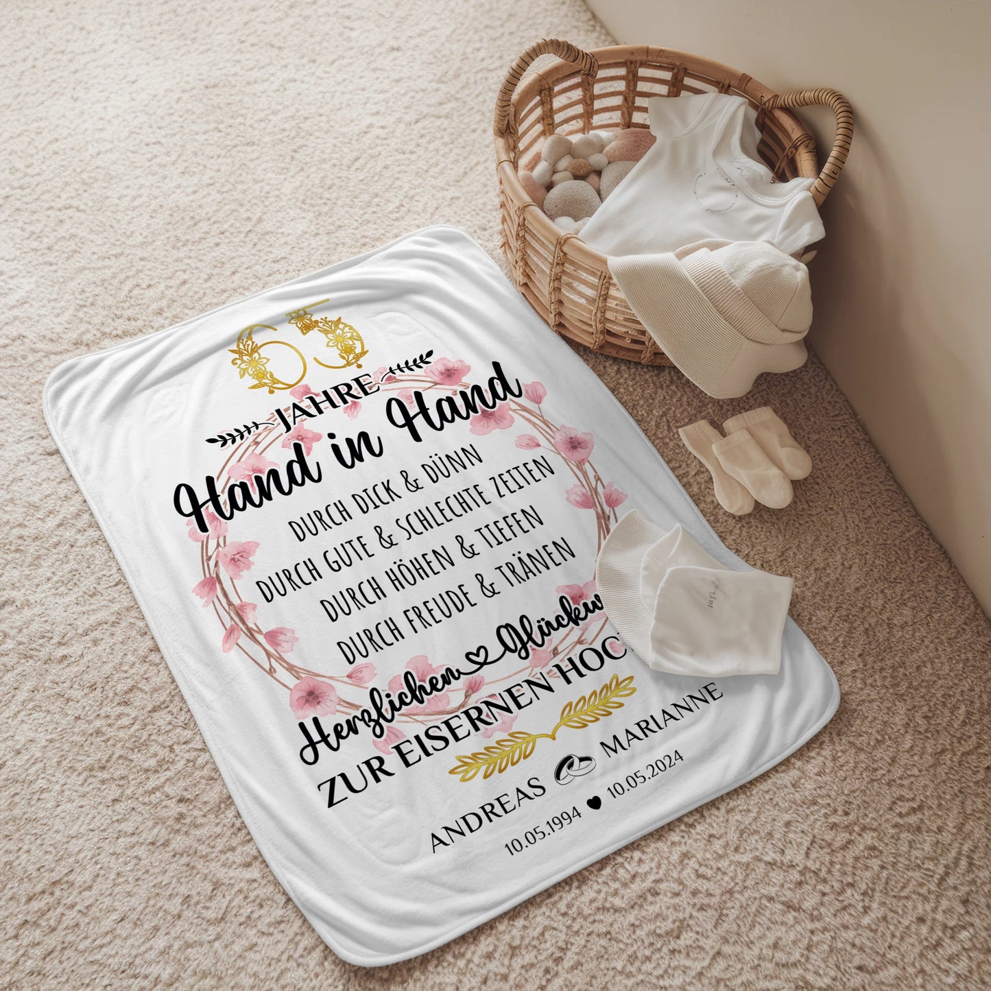 Personalisierte Decke Geschenk zum 65 Hochzeitstag Eiserne Hochzeit