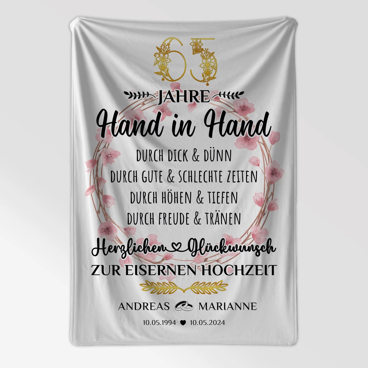 Personalisierte Decke Geschenk zum 65 Hochzeitstag Eiserne Hochzeit