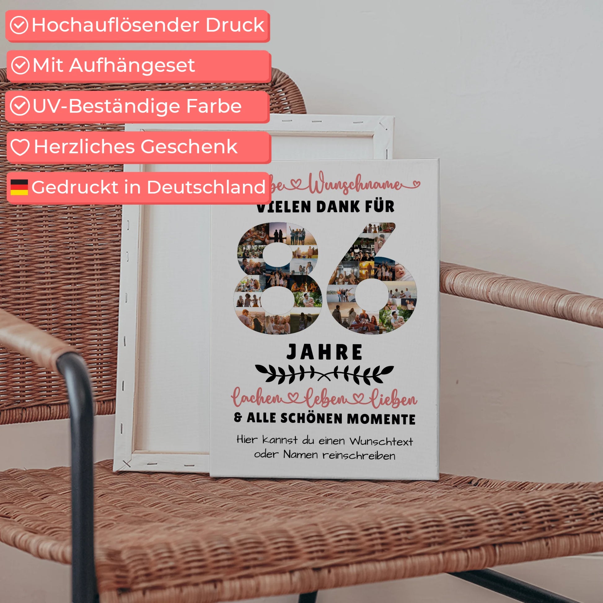 Personalisierte Leinwand 86 Geburtstag Für Oma Opa Papa & Mama 5