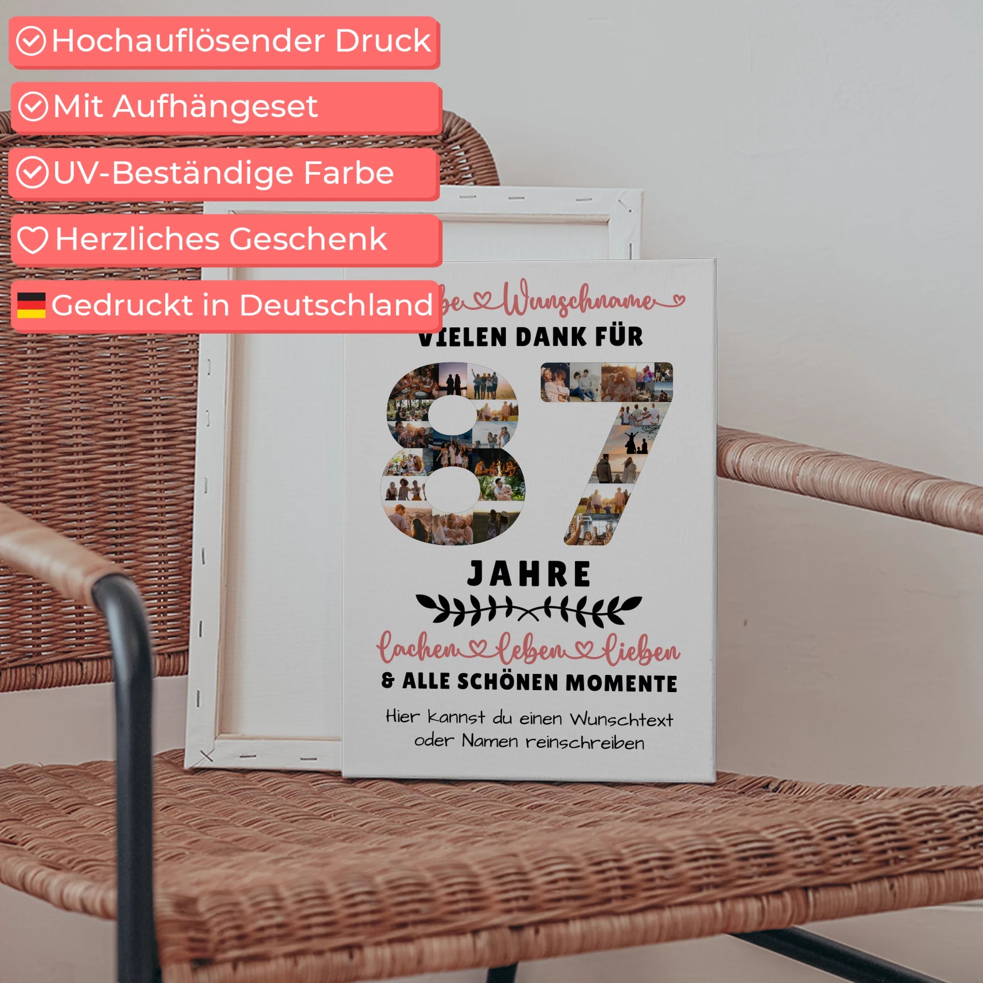 Personalisierte Leinwand 87 Geburtstag Für Opa Oma Papa & Mama 5