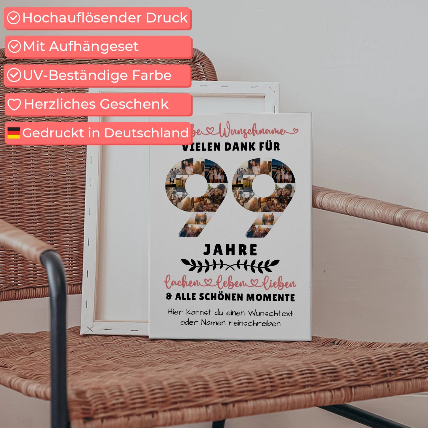 Personalisierte Leinwand 99 Geburtstag Für Opa Oma Papa & Mama 5