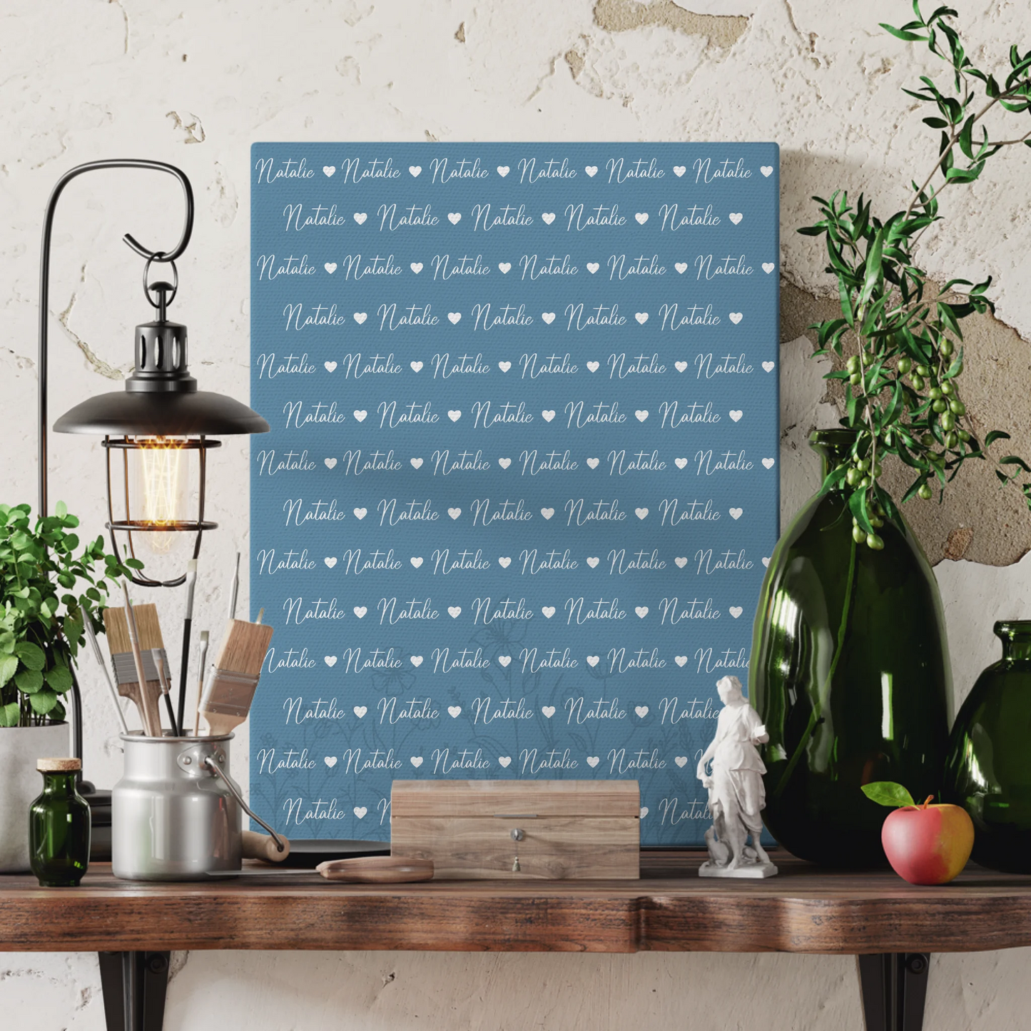 Personalisierte Kinder Leinwand Leinwand mit Namen Pastellblau 3