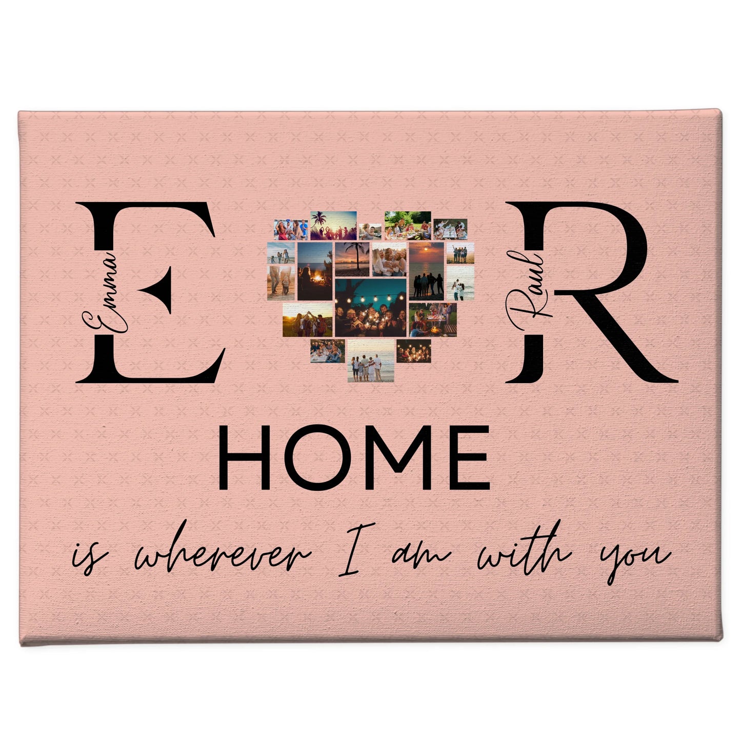 Personalisierte Leinwand Paare Mit Namen Initialien und Fotos Home Is Wherever I Am With You 1
