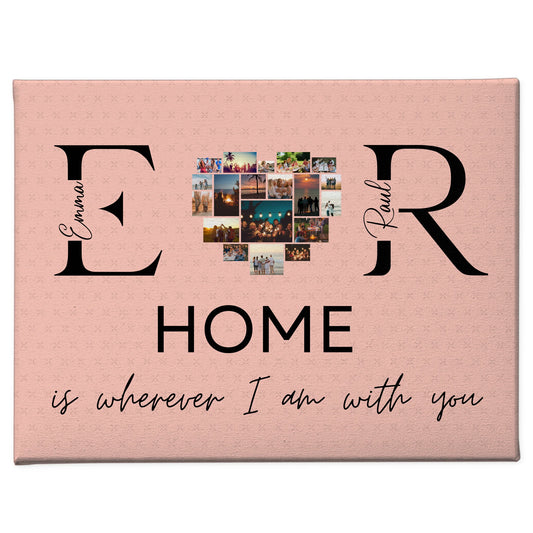 Personalisierte Leinwand Paare Mit Namen Initialien und Fotos Home Is Wherever I Am With You 1
