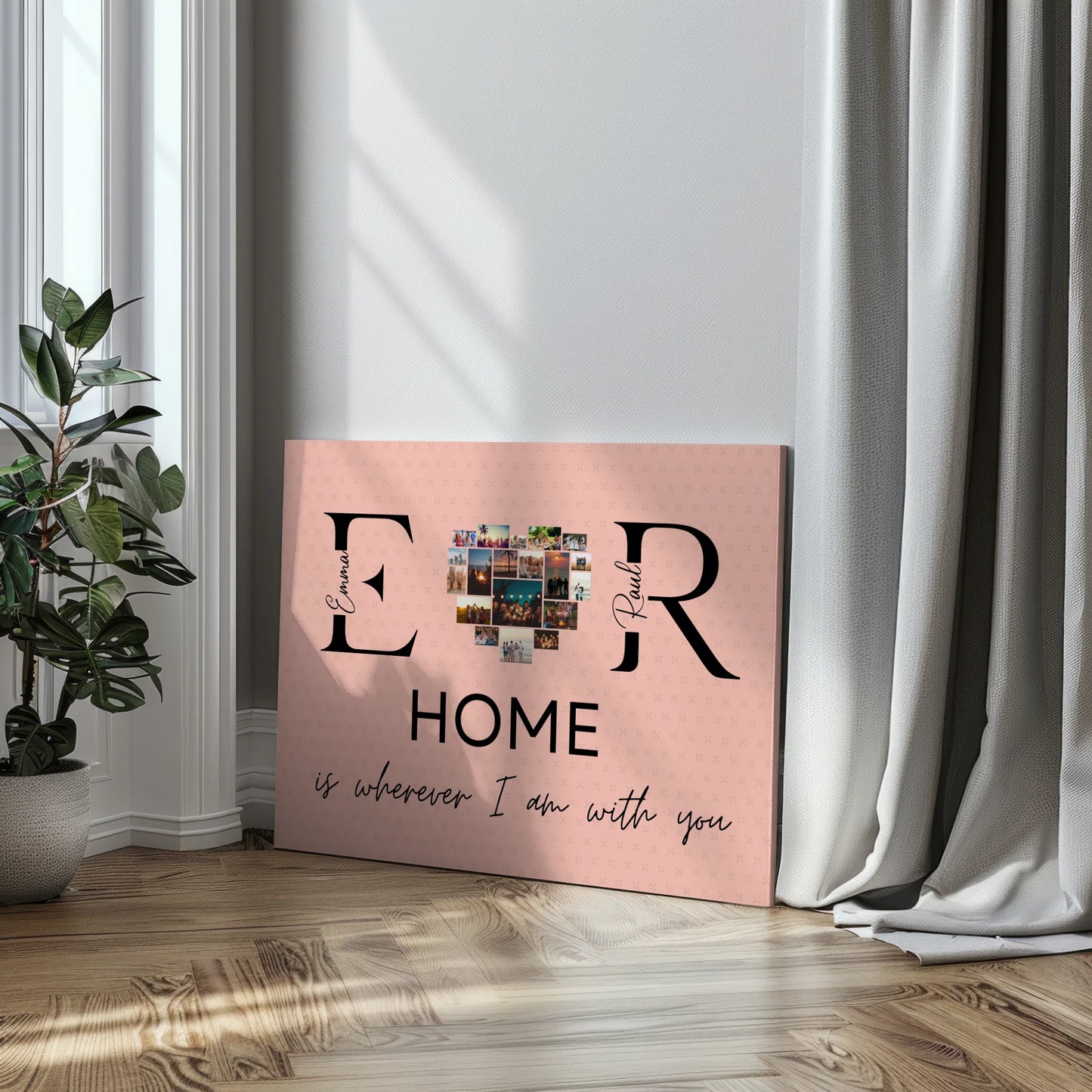 Personalisierte Leinwand Paare Mit Namen Initialien und Fotos Home Is Wherever I Am With You 3