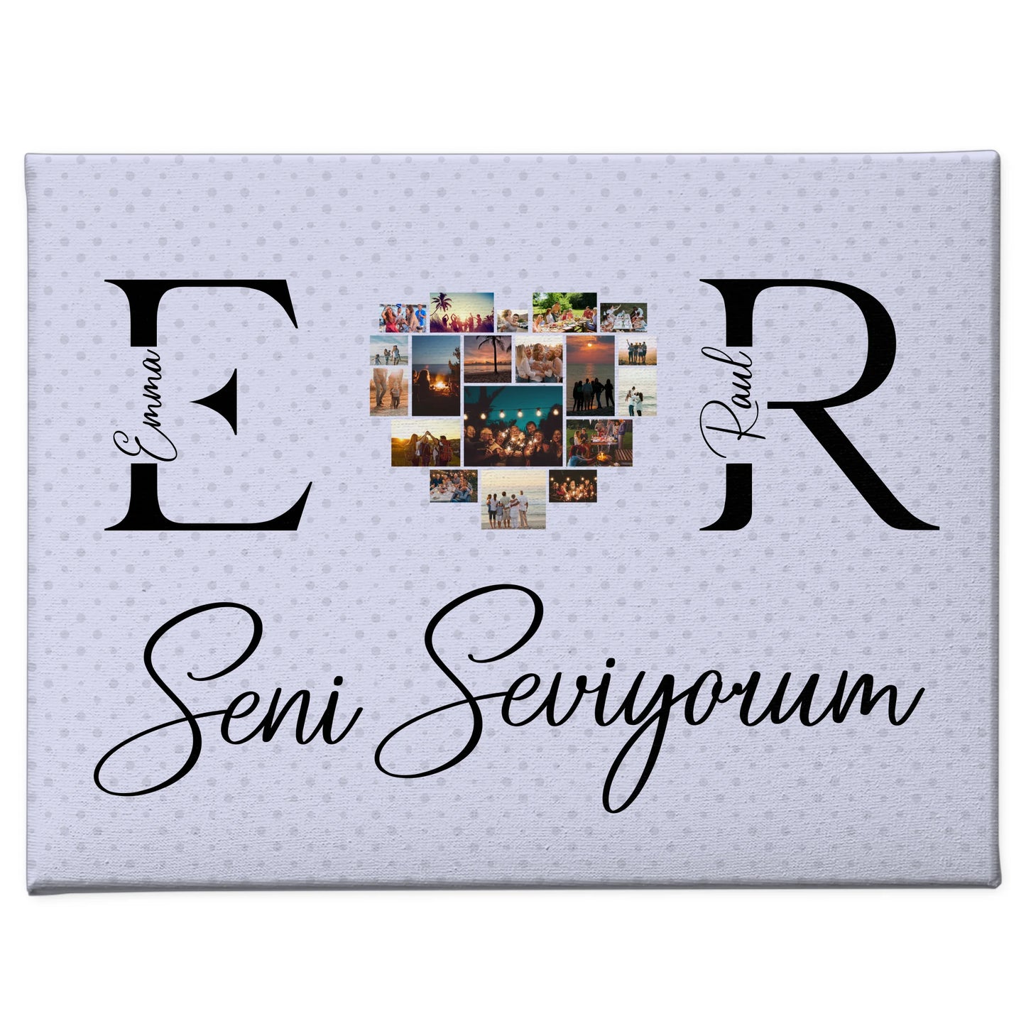 Leinwand Personalisiert für Paare Mit Fotos Initialien und Fotos Seni Seviyorum 1