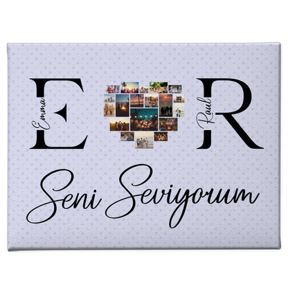 Leinwand Personalisiert für Paare Mit Fotos Initialien und Fotos Seni Seviyorum 1